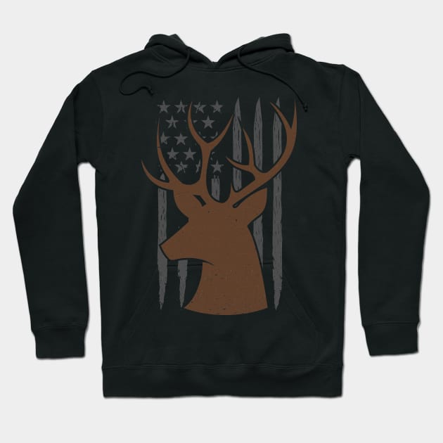 Deer Hunting America Flag Funny Hunting Lover Gift Hoodie by Tesszero